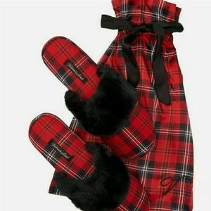 Victoria secret slippers bolplaid black/red shoes New